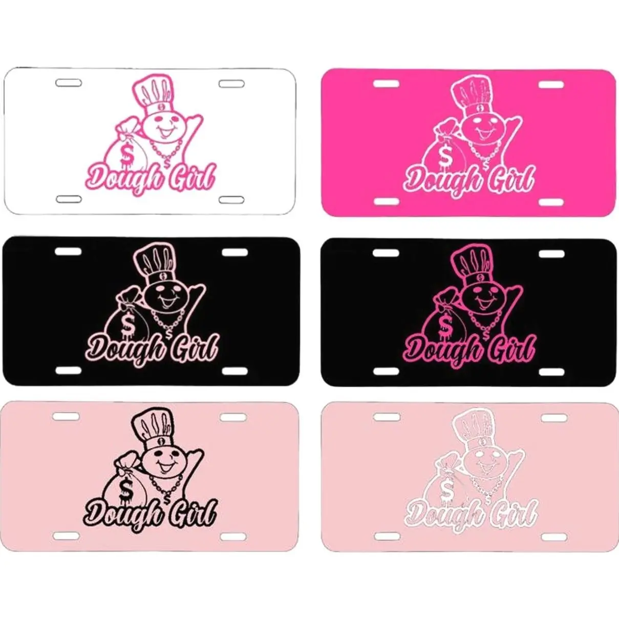 Dough Girl Pink License Plate Collection, Car Accessories, Perfect Gift - Lightweight Aluminum, Pre-Drilled holes, Easy Installation