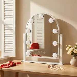 Hollywood Vanity Arch Makeup Mirror 3 Color Lighting 9 LED Bulbs Touch Control White with 20X magnifying glass and tweezers