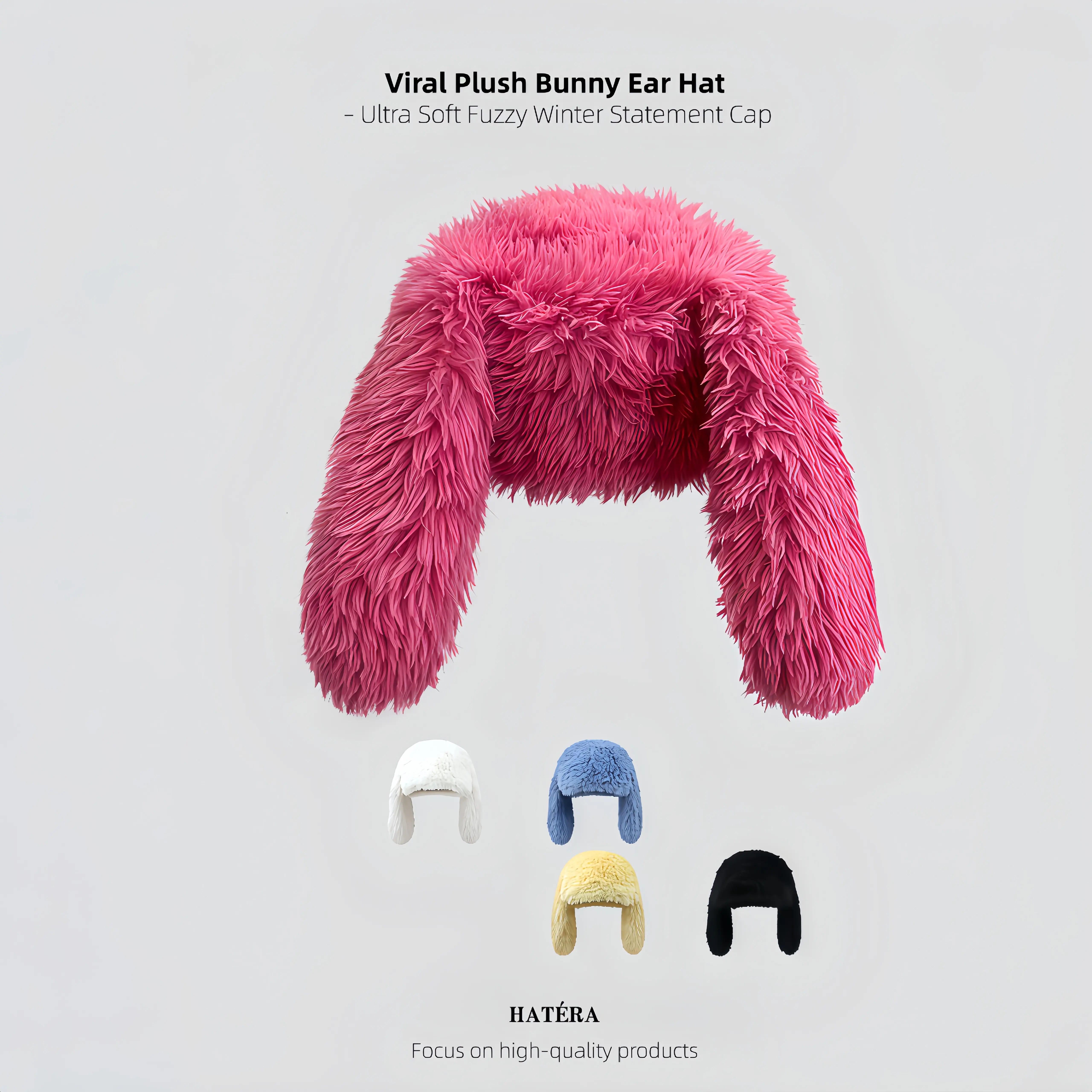 Oversized Bunny Ears Beanie - Ultra-Soft Fluffy Plush Winter Hat, Cute Streetwear Statement Piece, Funny Gifts Accessories, School, Animals