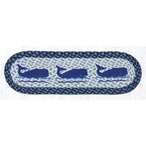 212 MAIN Natural Jute Whale Motif Oval Stair Treads - 27x8.25 in. Hand-Stenciled Braided Decorative Rug with Marine Art (Capitol Importing 49-ST443W)