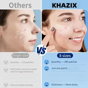 380pcs KHAZIX Hydrocolloid Salicylic Pimple Patches, 8 Sizes for Full Face & Body, Clear & Easy Peel Design, Acne Spot Treatment