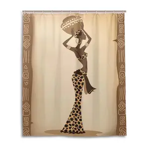 Eco-Friendly African Women Shower Curtain Waterproof Polyester Fabric Hanging Curtain for Bathroom with 12 Hooks Home Decoration NONE