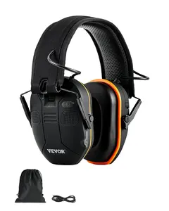 Vevor Safety Earmuffs Bluetooth Hearing Protection Ear Muffs Noise Reduction NRR23dB with Carry Bag & Cable Included Black Orange Design