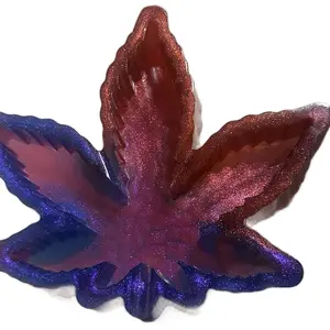Bubblegum Blast Glitter Pink Purple with Hints of Red and Orange Ashtray Lighter Ornaments - Maple Leaf and Maple Design - Epoxy Resin Component