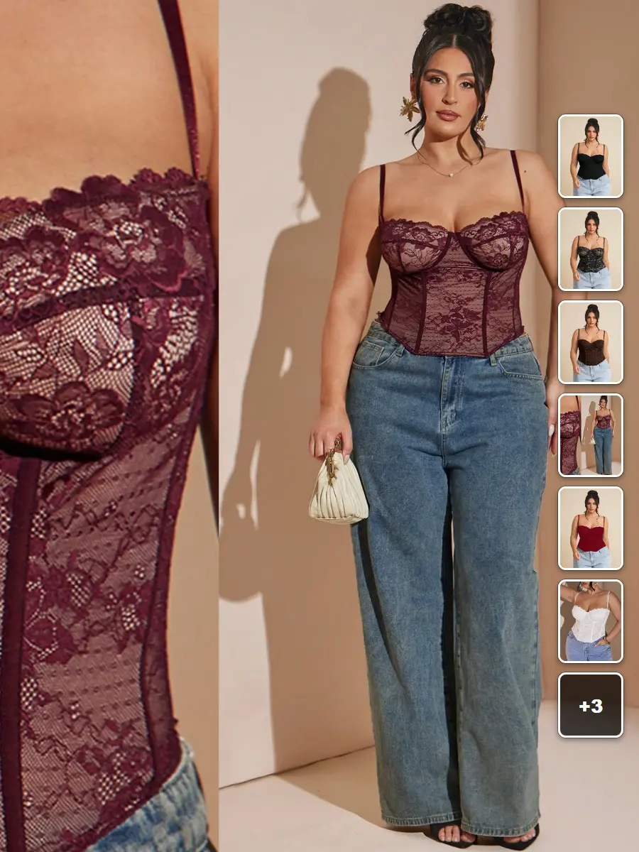 Sheer Lace Cami Top Plus Size Corset Style Going Out Clubwear Y2K
