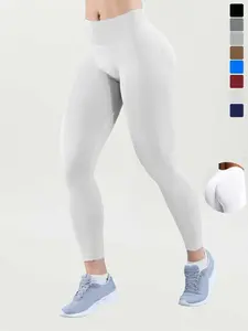 Women's High-Waisted Seamless Yoga Pants, Sporty Tight-Fit Design, All-Season Fitness Wear, Plain Pattern, Moderate Fabric Thickness, Seamless Workout Leggings