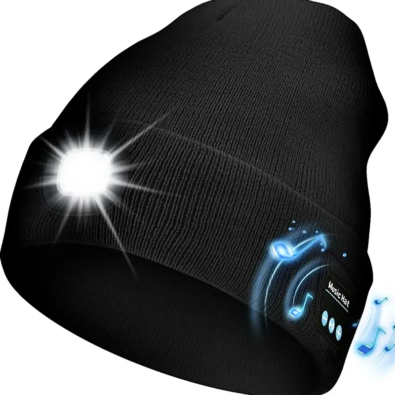 Bluetooth Beanie with LED Headlight and Removable Speakers, USB Rechargeable and Lightweight  warm Hat for Winter Outdoor Activities, Music, Calling, Sport, Unisex Christmas Birthday Gift