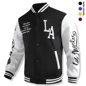 Men's Color Blocking Letters Pattern Baseball Jacket, Casual Stylish Outdoor Coat Men'S Lightweight Baseball Jacket -  Two-Tone Zip-Up Coat with LA Lettering,   Casual Outerwear for Fall/Winter, Sports Events & Everyday Use
