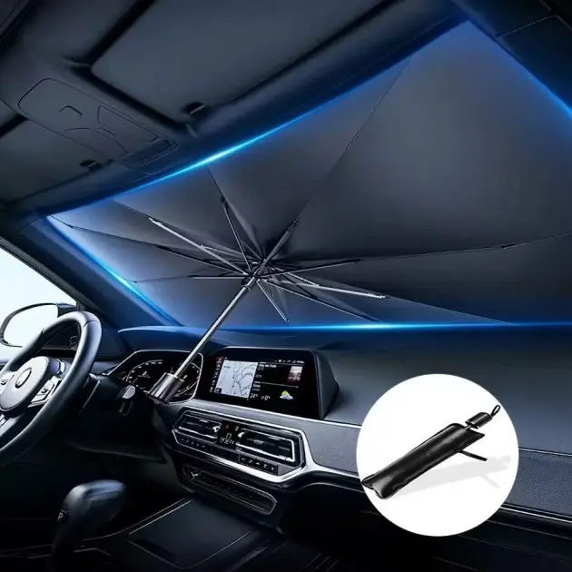 Umbrella-Style Foldable Anti-UV Front Windshield Sunshade for Sedan/SUV, Car Exterior Sun Visor Protector to Block UV Rays & Reduce Heat, Easy to Use and Store