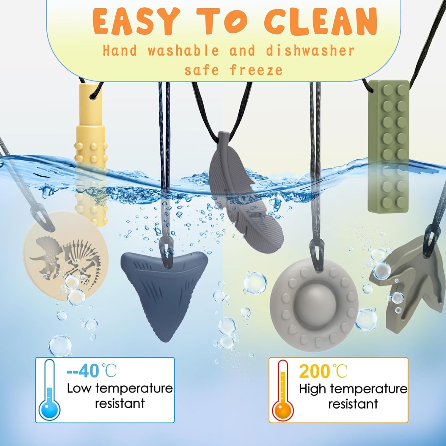 Chew Necklaces for Sensory Kids 7 Packs Children Adults Autism ADHD Chewy Necklace Sensory Teether Silicone Teething Boys and Girls Anxiety Relief to Reduce Fidgeting Stress Oral Fixation