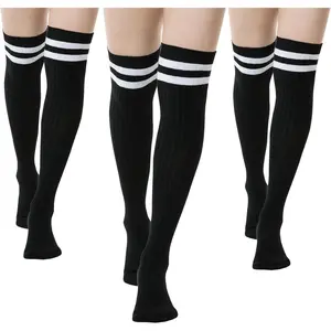 Thigh-High Socks | Womens Striped Cotton Thigh High Tube Sock | Over Knee Boot Socks