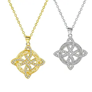 Hand Star Geometric Wrap Design Zircon Titanium Steel Necklace 17.72 + 1.97 inches Chain 5.5g Gold & Silver Sweat-Resistant Splash-Proof Fade-Resistant