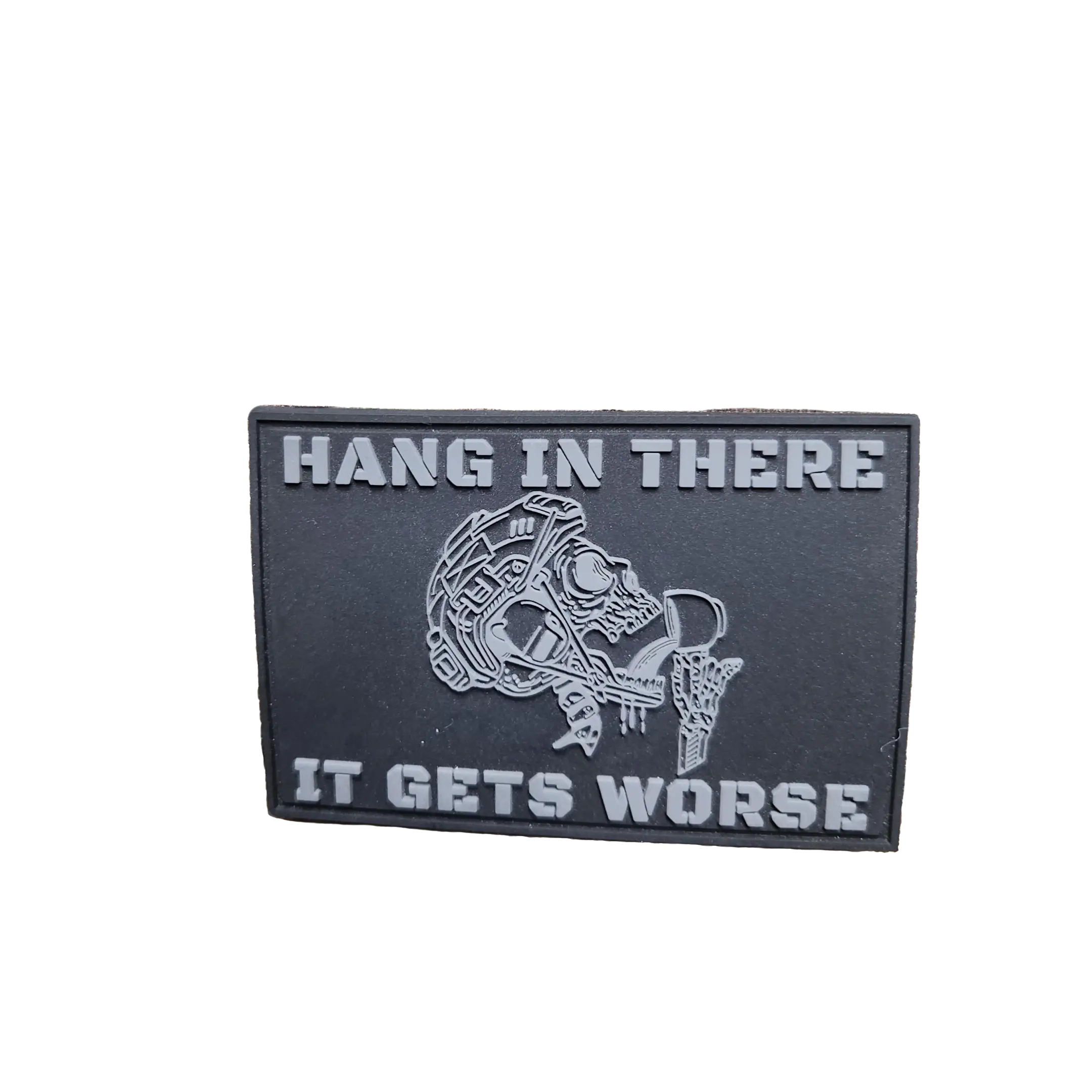 Applique Embroidery Tactical Morale PVC Patch - Velcro-Attach, "Hang In There It Gets Worse" Dark Humor Jokes Design, 3x2in/3x5in Funny Gift for Veterans, Grit & Laughter for Humor in Tough Days