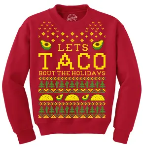 Sweatshirt Lets Taco Bout The Holidays Christmas Ugly Sweater Funny Holiday Top Funny Sweater Christmas Crew Neck Funny Knit Pattern Long Sleeve Crew Novelty Sweatshirts for Men Red