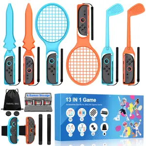 ESYWEN Switch2 Sports Accessory Set 13 in 1 Home Accessory Set for Nintendo Switch2/Switch/OLED Sports Games, with Golf Club, Tennis Racket, Strap, Wrist Strap, Sword, Joystick Cap, Card Case with Storage Bag