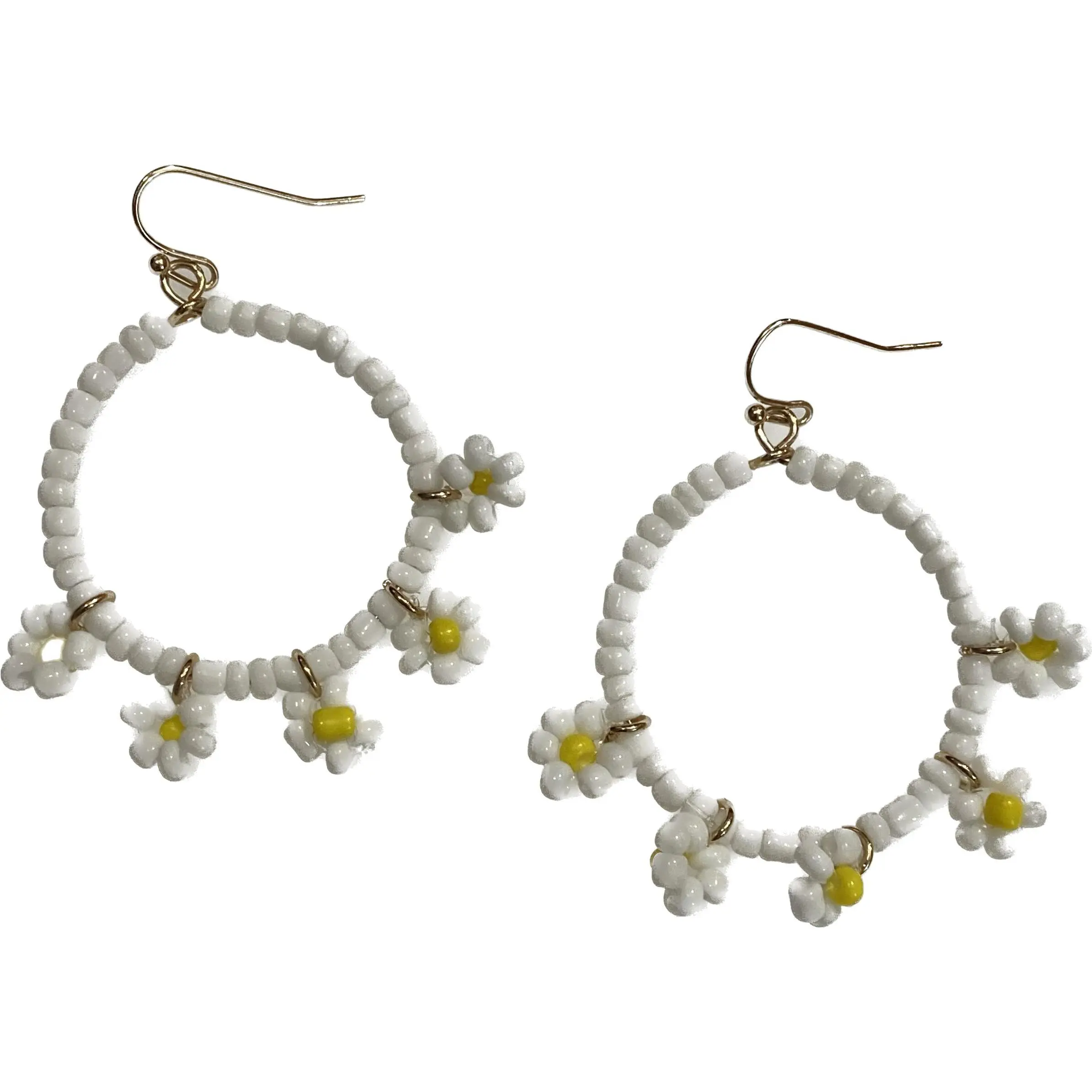 Seed Bead Daisy Hoop Earrings
