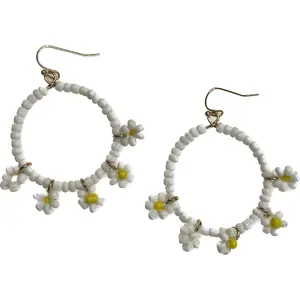 Seed Bead Daisy Hoop Earrings