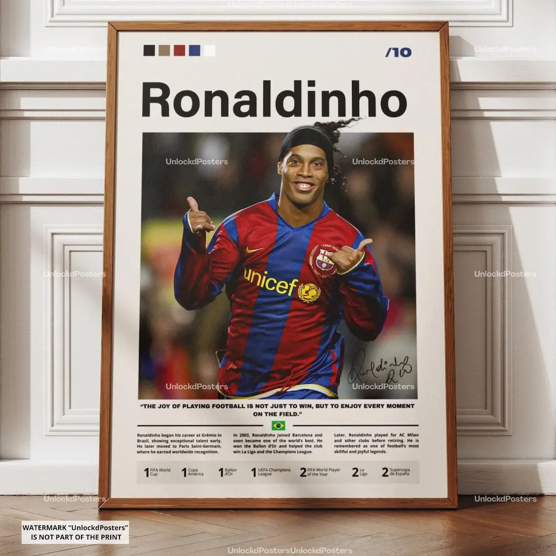 Ronaldinho Poster, Brazil Football Legend, FC Barcelona Print, Soccer Icon Wall Decor, Football Art, Ronaldinho Barcelona Wall Art
