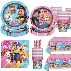 New Paw Patrol Birthday Decoration Dogs Skye Disposable Tableware Cup Plate Tablecloth Baby Shower Kids Girl Boy Party Supplies