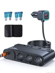 Automotive voltage display, adapter, 228W high-power PD Car Charger, nine-port fast charging, self-contained 65cm telescopic cable can also be charged, and independent switch is safer to design and use.