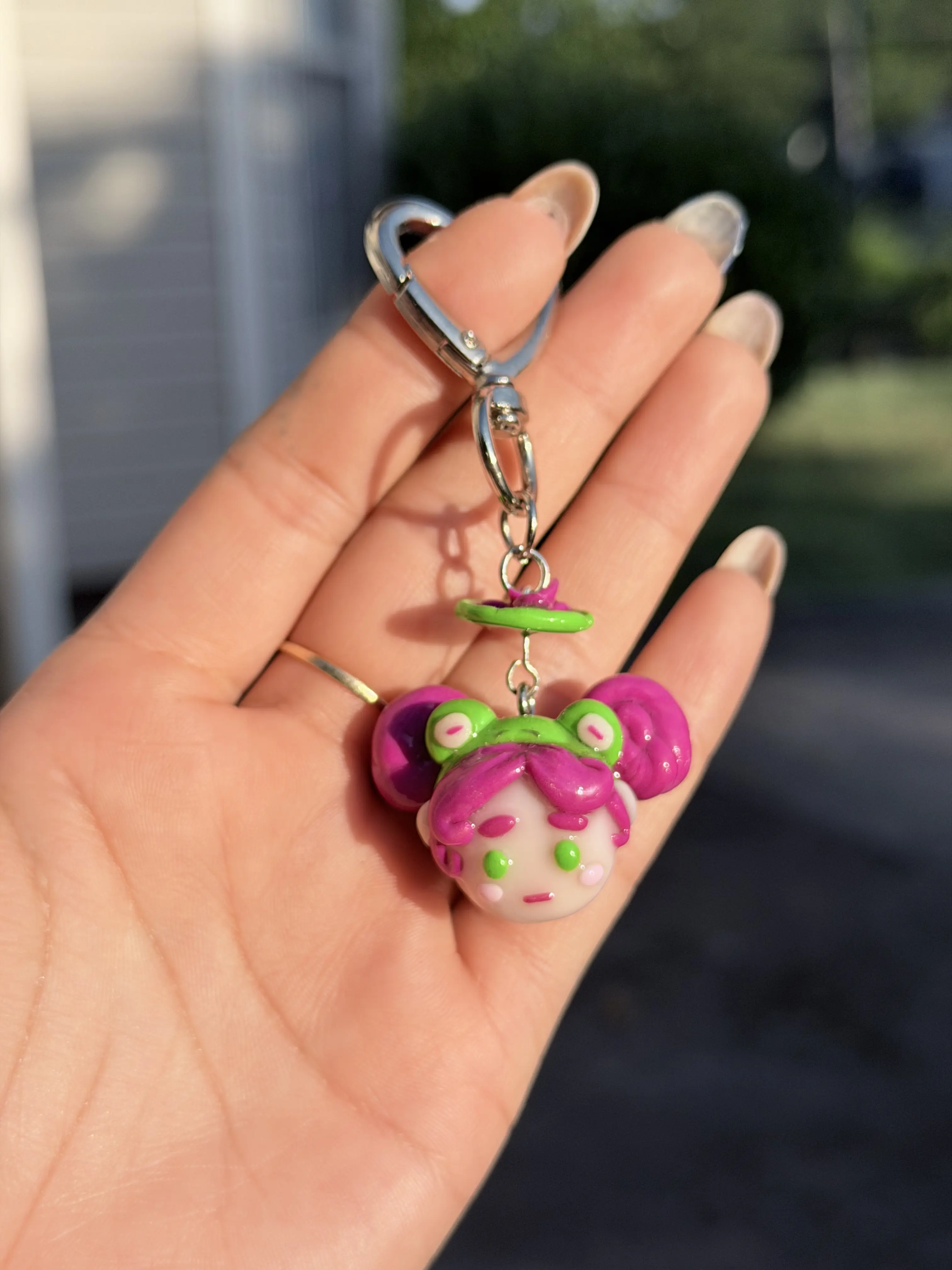 Polymer clay Frog Girly keychain/ purse charm