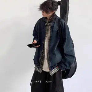 Japaneseretrowashedolddenimjacketmen'sspringandautumnsimplecoupleloosecasualjacket Menswear Coats
