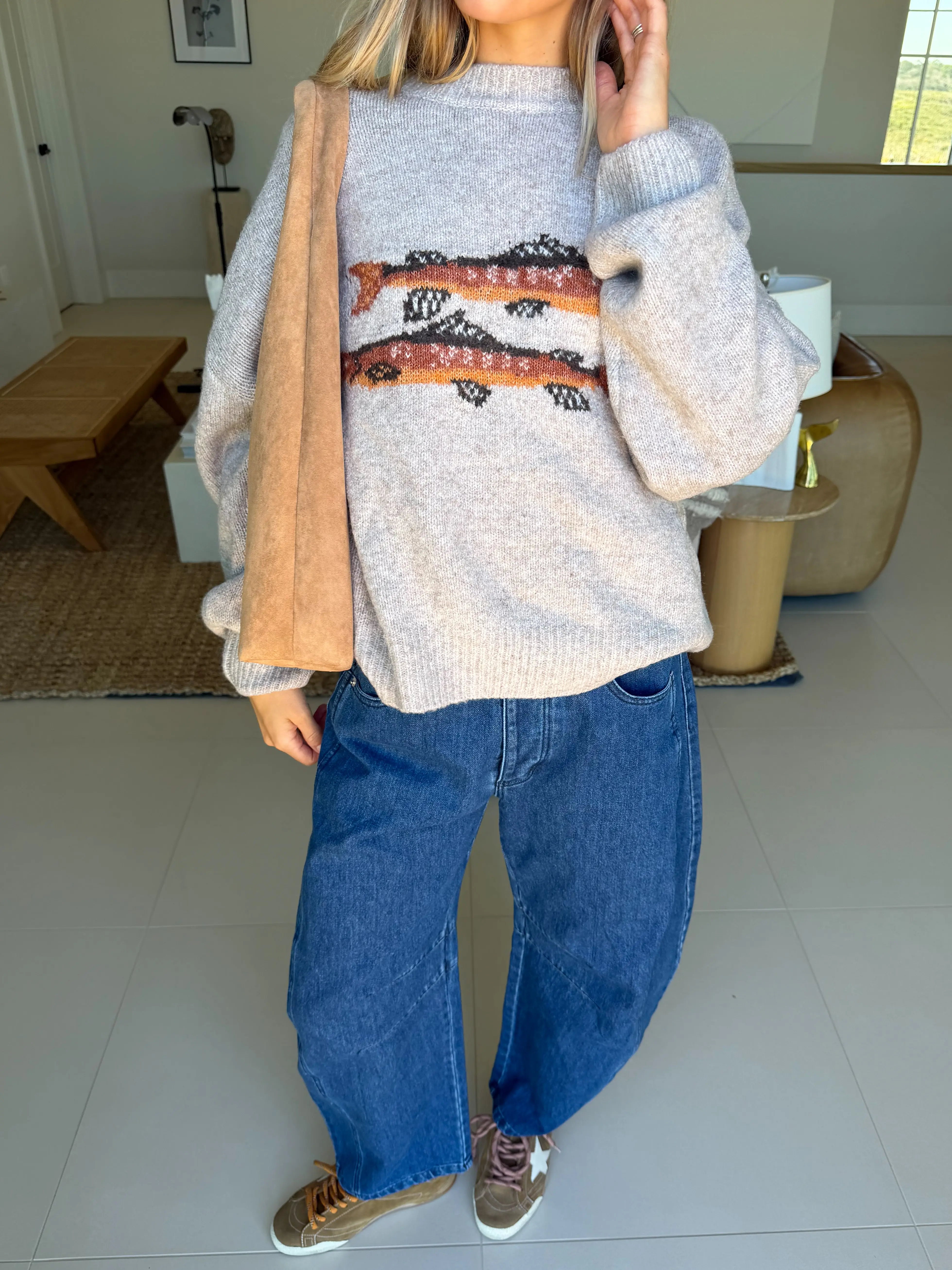 Taylor Fish Knit Sweater - Oatmeal