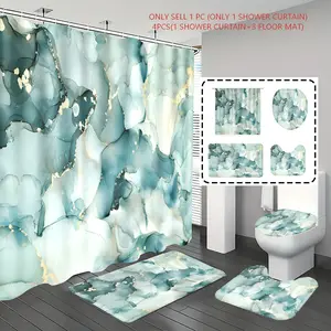 1pc/4pcs, shower curtain set, bathroom curtains, bathroom decor, Bathroom Decorations, bathroom rug, home decoration, bath mat, green marble pattern, bathroom set, with 12 hooks