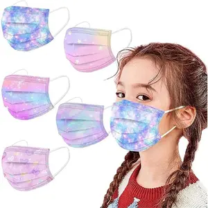 KF5-EMK02     50 Pack Kids Disposable Face Mask, Colorful Printed 3-Ply Breathabel Full Face Protection with Elastic Ear Loop ﻿, One Size & 50pack