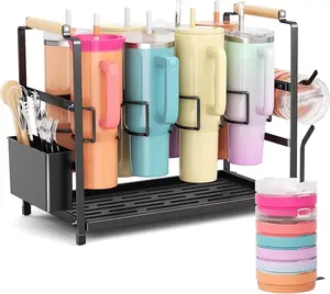Tumbler Water Bottle Organizer for 40 oz Tumbler with Handle, 2 in 1 Multi-Functional Stanley Cup Storage Holder, Stanley Cup Stand Organizer Drying Rack for Kitchen Cabinets Organizer, 8 Slots
