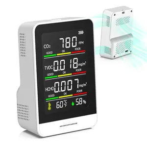 6-in-1 Air Quality Monitor with CO2, HCHO, TVOC, AQI, Temperature, Humidity, Portable Rechargeable Indoor Air Quality Detector for Home, Office, Car