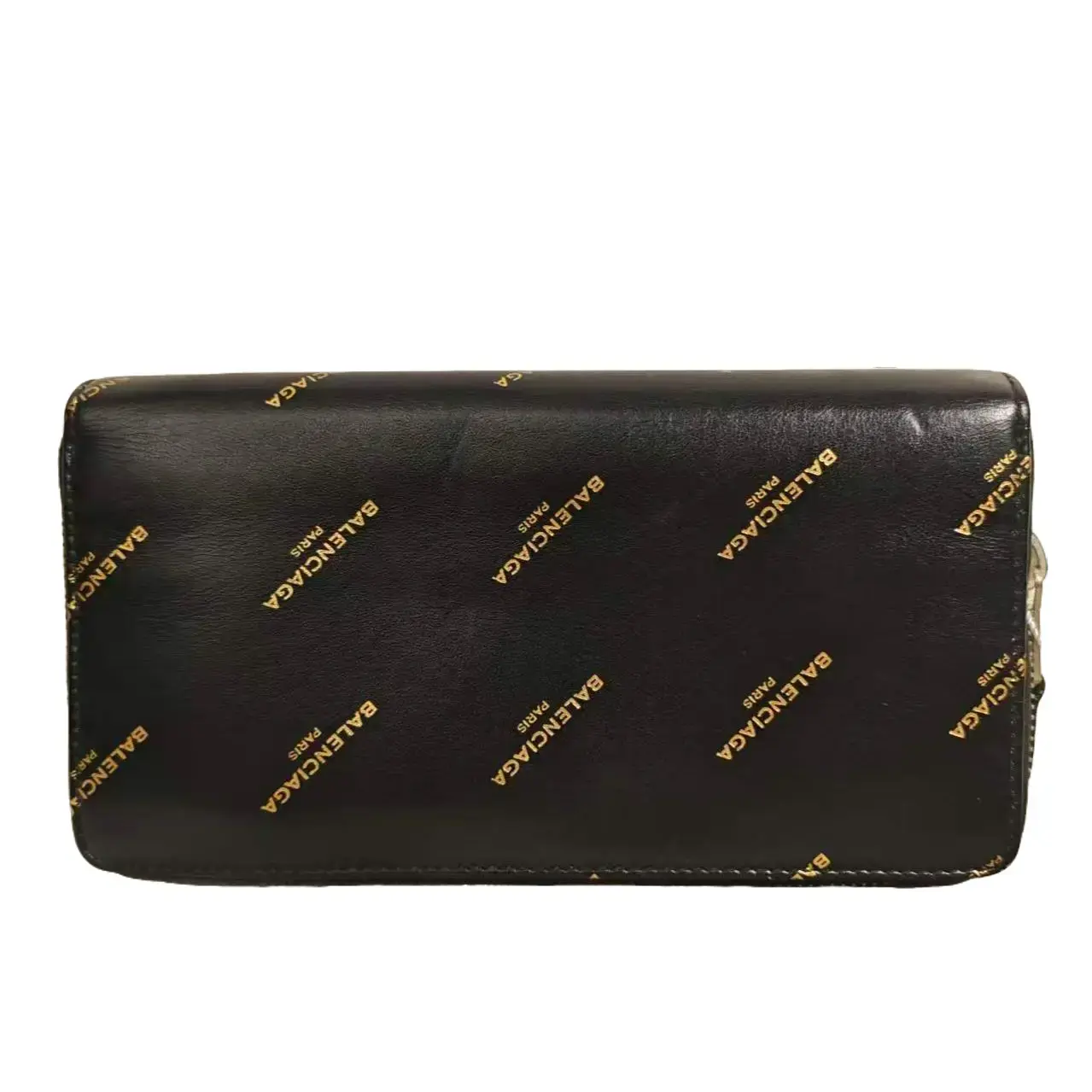Pre-owned Balenciaga Zip Around Long Wallet (TKB00000179) 95% New, Black Tone, Gold All Over Print, 19*10cm Dimensions