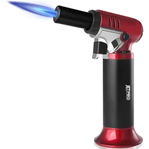 Butane Lighter Refillable with for Creme Brulee Baking BBQ Cooking Soldering One Hand with Fuel Window Safety Lock (Butane Gas Not Included)