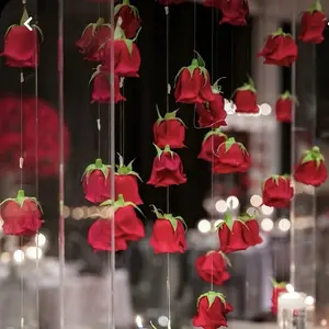 Artificial Rose Hanging Decoration, 1 Set Romantic Clear Thread Rose Hanging Decoration, DIY Wedding Decoration, Party Center Decoration, Ornaments