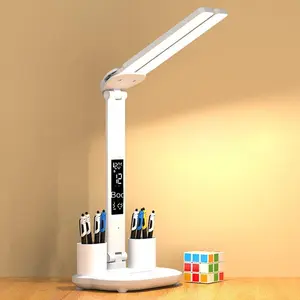 Dual-Head LED Desk Lamp with Touch Switch, USB Powered, Adjustable Brightness and Color Temperature, Time Display, Ideal for Dorms and Bedrooms
