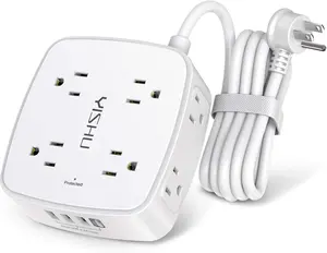 6 Ft Surge Protector Power Strip - 8 Widely Outlets with 4 USB Ports, 3 Side Outlet Extender with 6 Feet Extension Cord, Flat Plug, Wall Mount, Desk USB Charging Station, ETL,White