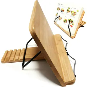 Cookbook Stand for Kitchen Counter, 5-Level Adjustable Elegant  Recipe Book Holder, -in- Design Locks Flat for Easy Storage, Holds 1 inch Thick Books for Cooking, Working, and Studying