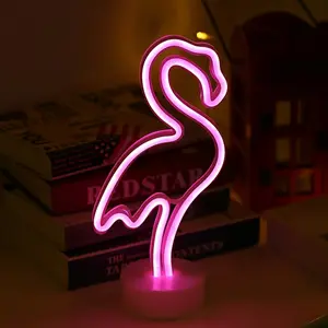 Flamingo Shape Neon Light Decoration, Battery Powered LED Night Lamp, Creative Design with Base, Home Room Decor, Birthday Party Gift