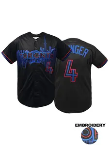 Men's TORONTO #4 Black City Print Letter Embroidered Baseball Jersey, Loose V-Neck Baseball Shirt,Short Sleeve Button Up Sportswear Top For Street Hip Hop, Baseball, Golf Training