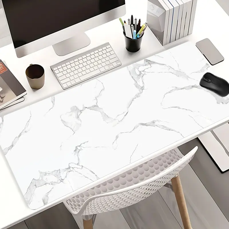 White Marble Vein Mouse Pads Extra Large Computer Desk Top Mat, Office Desk Accessories, Work Accessories, Office Essentials, Desk Mats, Non - Slip Rubber Base & Stitched Edge, Classic Stone Aesthetic for Home and Office