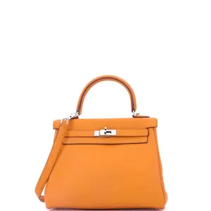 Pre-owned HERMÈS Leather Top Handle Bags Hermes Kelly Handbag Abricot Swift with Palladium Hardware 25 by Rebag