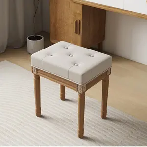 [Crazy Week] Ebello 16" Wide Victorian Antique Backless Tufted Solid Wood Leg Makeup Stool Piano Bench