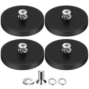 4Pcs Rubber Coated Anti-Scratch Mounting Magnets, Adhesive Power 30LBS Neodymium Magnet Based with M5 Threaded Studs Strong Magnetic Hold The Base for Light Bar, Mirror,, PTZ(1.69 Inch)