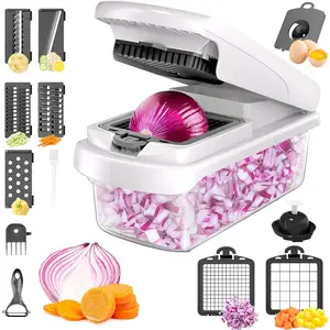 Vegetable Chopper for Mandoline Slicer, 15-In-1 Veggie Choppers, Cheese Grater, Onion Cutter with Container, Kitchen Gadgets Essentials, Vegetable Dicer, Onion Mincer Tomato Slicer (White) Stainless Steel
