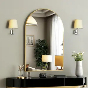 CONCETTA 20"x30" Bathroom Mirror, Decor Arched Wall Mirror, Bedroom Vanity Mirror with Metal Frame, Gold