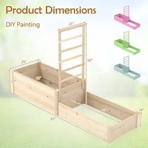 COSTWAY - Raised Garden Bed with Trellis 87 Inch Wooden Elevated Planter with 2 Planter Boxes-Natural