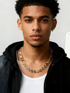 ICED CHICS Colorful round Zircon necklace, colorful accessories, with a 5cm extended tail chain, suitable for both men and women, birthday gift, the best gift for friends