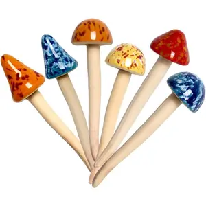 Mushroom Outdoor Decor 6 count Colorful Ceramic Mushroom , Garden, Planters, Yard, Lawn Ornaments Stakes (5.12inch)