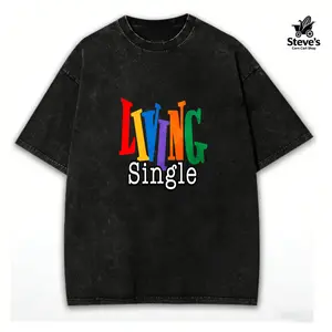 washed cotton, Living Single Graphic Cotton T-Shirt - Bright Colored Lettering