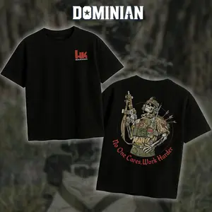 DOMINIAN Heckler & Koch Work Harder T-Shirt/Hoodie, Unisex Short Sleeve, 100% Cotton Casual Menswear, Gun Shirt Tactical Gear, Graphic Good Shirt, Made In USA.